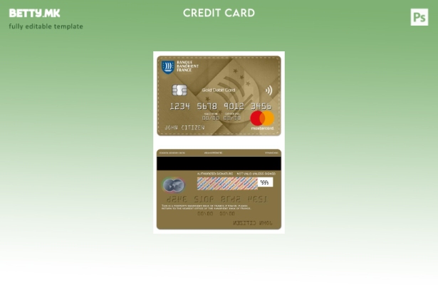 Модерен стил Шаблон за златна дебитна мастер карта на Франција Banorient Bank